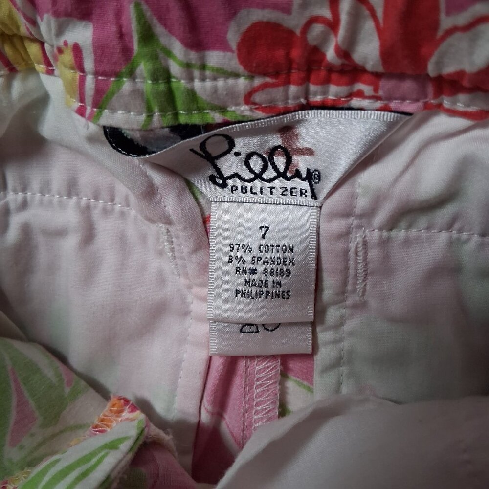 Lilly Pulitzer Shorts Girls 7 Garden Vista Pink Green Elephant Floral Beach - Picture 5 of 14